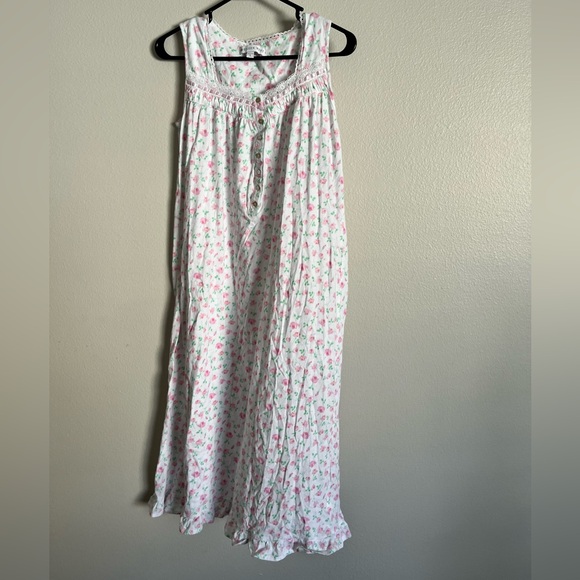Eileen West Pink Floral Lace Cotton Chemise Nightgown S - Picture 2 of 7